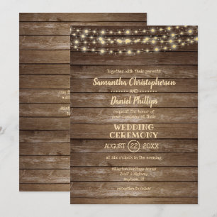 Rustic Country Wood and String Lights Wedding Invitation
