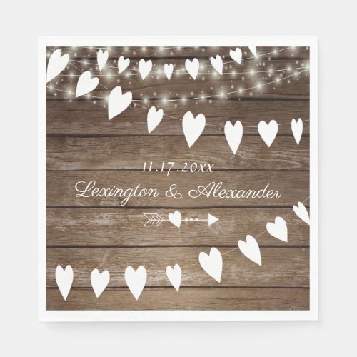 Rustic Country Wood and String Of Lights Wedding Paper Napkins