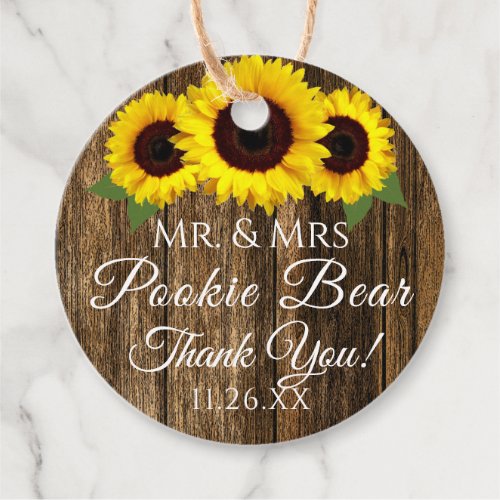 Rustic Country Wood and Sunflowers Wedding Guest Favor Tags