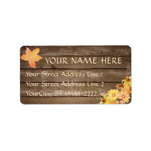 Rustic Country Wood and Watercolor Autumn Flowers Label