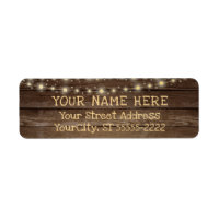 Rustic Country Wood and Yellow String Lights Label