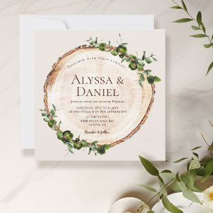 Rustic Country Wood Bark Green Botanical Custom Invitation