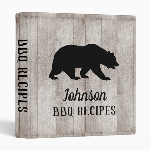 Rustic Country Wood Bear Family Barbecue Recipe  3 Ring Binder