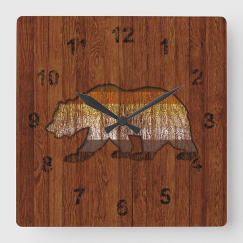 Rustic Country Wood Bear pride colors Square Wall Clock