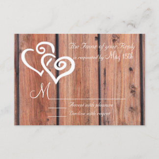 Rustic Country Wood Boards Hearts Wedding RSVP Card