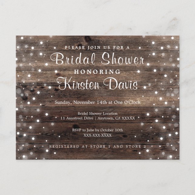 Rustic Country Wood Bridal Shower Invitation Postcard (Front)