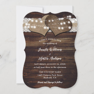 Rustic Country Wood Burlap and Lace Wedding Invitation