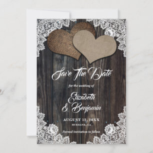Rustic Country Wood Burlap Floral Lace Wedding Save The Date