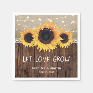 Rustic Country Wood Burlap Lace Sunflower Wedding Napkins