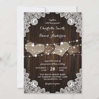 Rustic Country Wood Burlap Lace Wedding Invitation