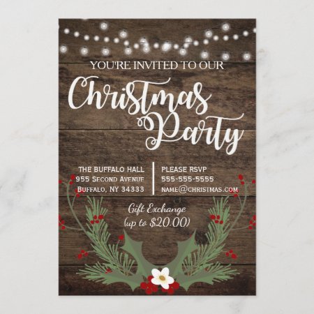 Rustic Country Wood Christmas Red Holly Invitation