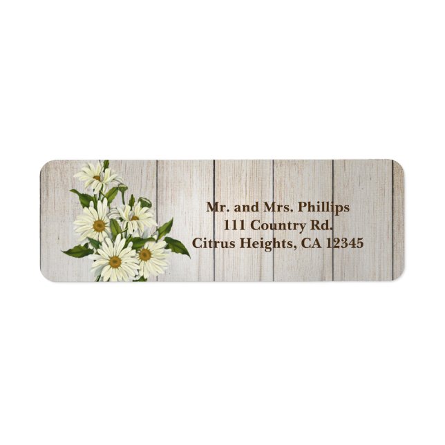 Rustic Country Wood & Daisy Flowers Label (Front)