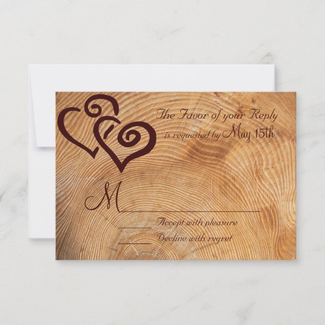 Rustic Country Wood Double Hearts Wedding RSVP (Front)