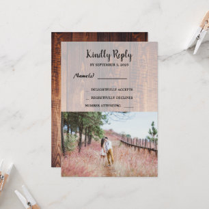 Rustic country wood elegant photo wedding RSV Invitation