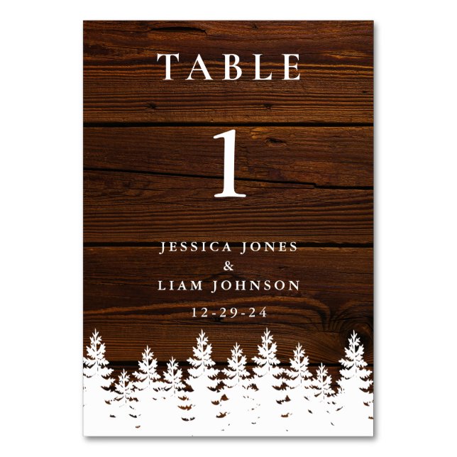 Rustic Country Wood Fall Autumn Winter Wedding  Table Number (Front)