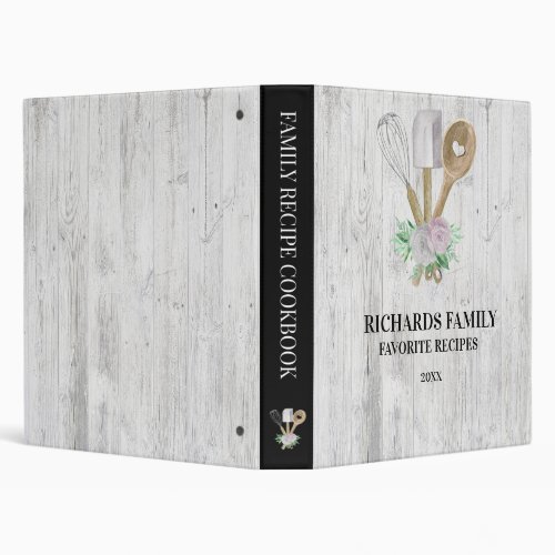 Rustic Country Wood Family Cookbook Personalized   3 Ring Binder