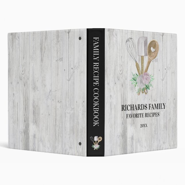Rustic Country Wood Family Cookbook Personalized   3 Ring Binder (Background)