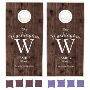 Rustic Country Wood Family Reunion Party Monogram Cornhole Set