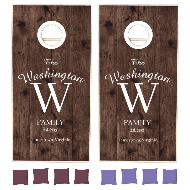 Rustic Country Wood Family Reunion Party Monogram Cornhole Set (Set)