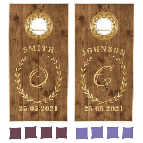 Rustic Country Wood Family Reunion Party Monogram Cornhole Set