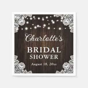 Rustic Country Wood Floral Lace Bridal Shower Napkins