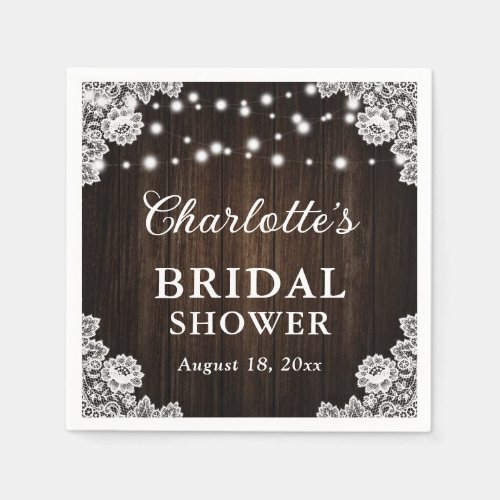 Rustic Country Wood Floral Lace Bridal Shower Napkins