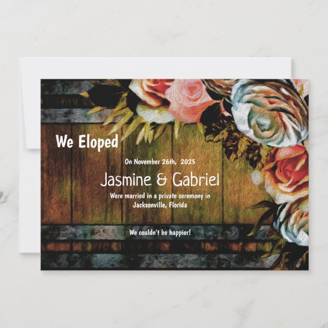 Rustic Country Wood Floral Wedding Elopement Announcement (Front)