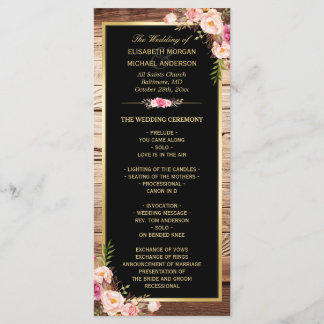 Rustic Country Wood Floral Wedding Program