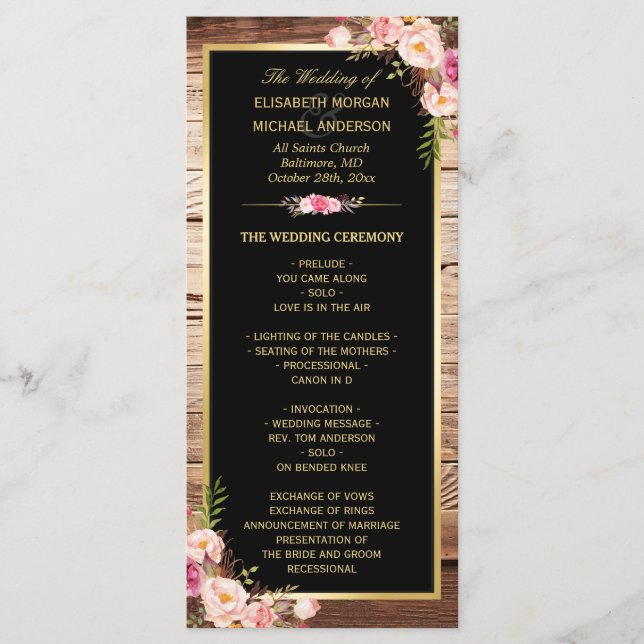 Rustic Country Wood Floral Wedding Program (Front)