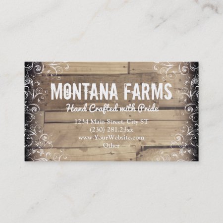 Rustic Country Wood Flourish Business Cards