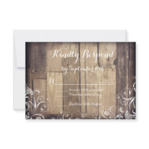 Rustic Country Wood Flourish Wedding RSVP Cards