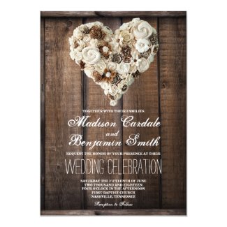 Rustic Country Wood Flower Heart Wedding Invites