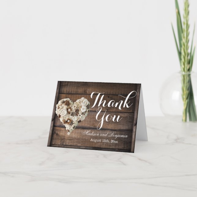 Rustic Country Wood Flower Wedding Thank You Card (Front)