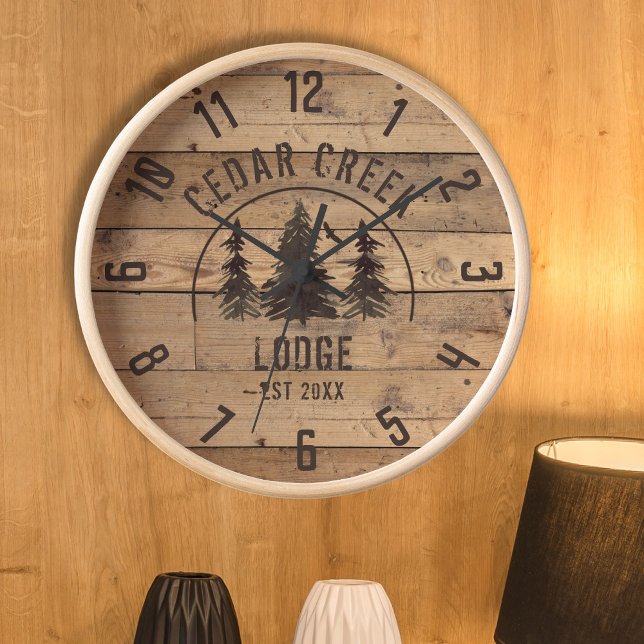 Rustic Country Wood Forest Trees Personalized Clock (Creator Uploaded)