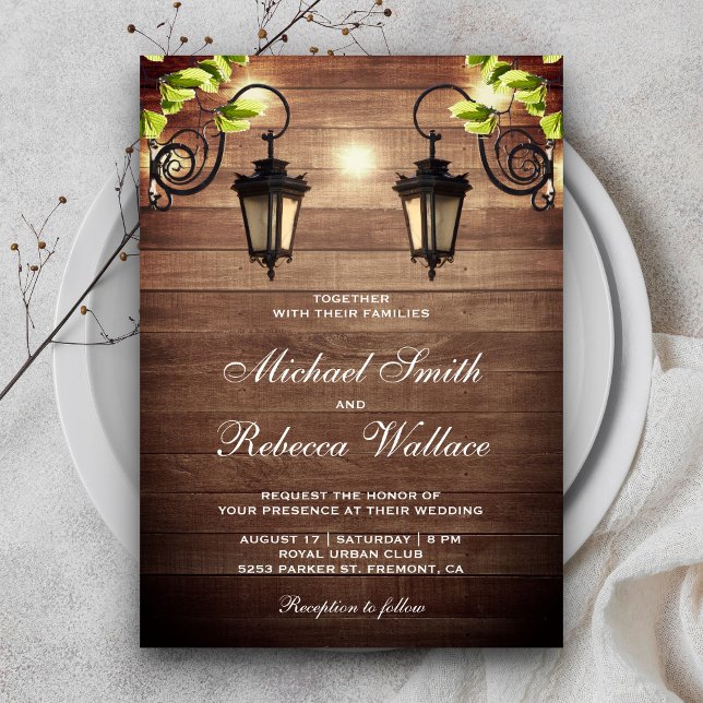 Rustic Country Wood Garden Lanterns Wedding Invitation (Creator Uploaded)