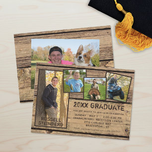 Rustic Country Wood GRADUATE 5-Photo Invitation