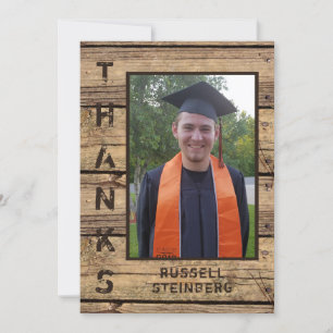 Rustic Country Wood Graduation Photo THANKS Thank You Card