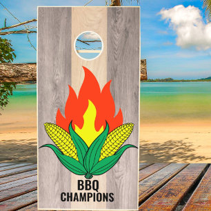 Rustic Country Wood Grain Lake Cottage Summer BBQ Cornhole Set