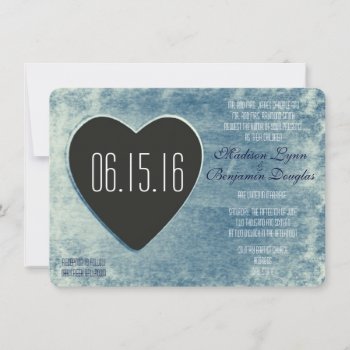 Rustic Country Wood Heart Wedding Invitations Blue by RusticCountryWedding at Zazzle