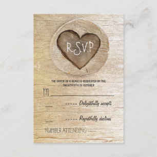 Rustic country wood heart wedding RSVP cards