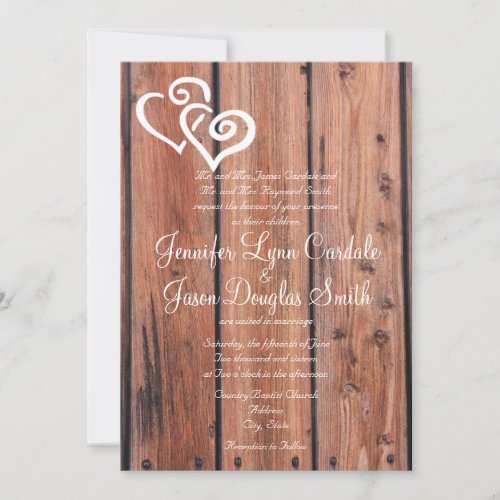 Rustic Country Wood Hearts Wedding Invitation