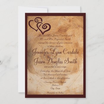 Rustic Country Wood Hearts Wedding Invitations by CustomWeddingSets at Zazzle