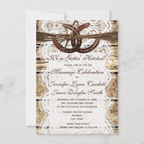 Rustic Country Wood Horseshoe Wedding Invitations