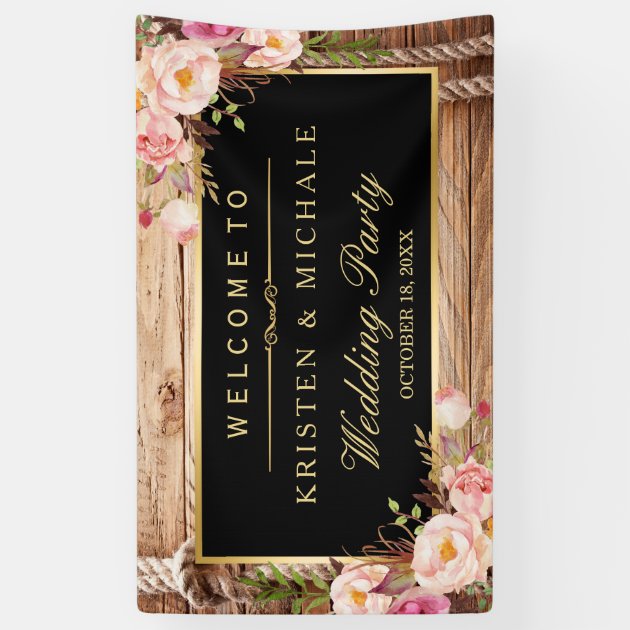 Rustic Country Wood Knot Floral Wedding Party Banner