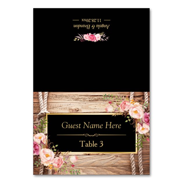 Rustic Country Wood Knot Floral Wedding Place Card