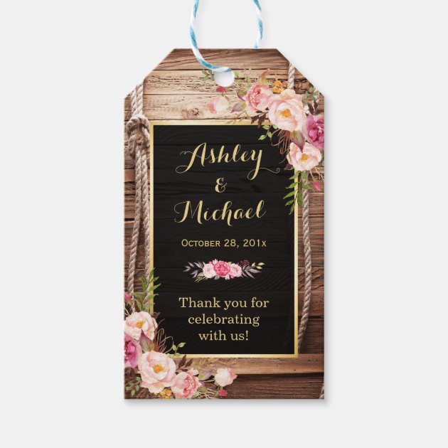 Rustic Country Wood Knot Floral Wedding Thank You Gift Tags