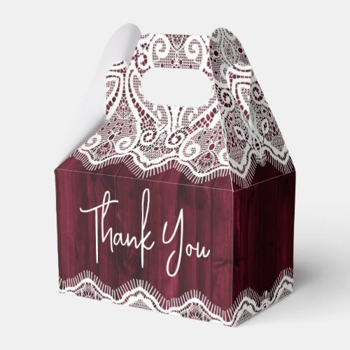 Rustic Country Wood Lace Burgundy Wedding Favor Boxes