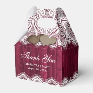 Rustic Country Wood Lace Burgundy Wedding Favor Boxes