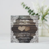 Rustic Country Wood Lace Burlap Hearts Wedding Invitation (Standing Front)
