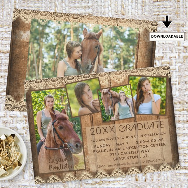 Rustic Country Wood & Lace | GRADUATE | 5-Photo Invitation (Creator Uploaded)